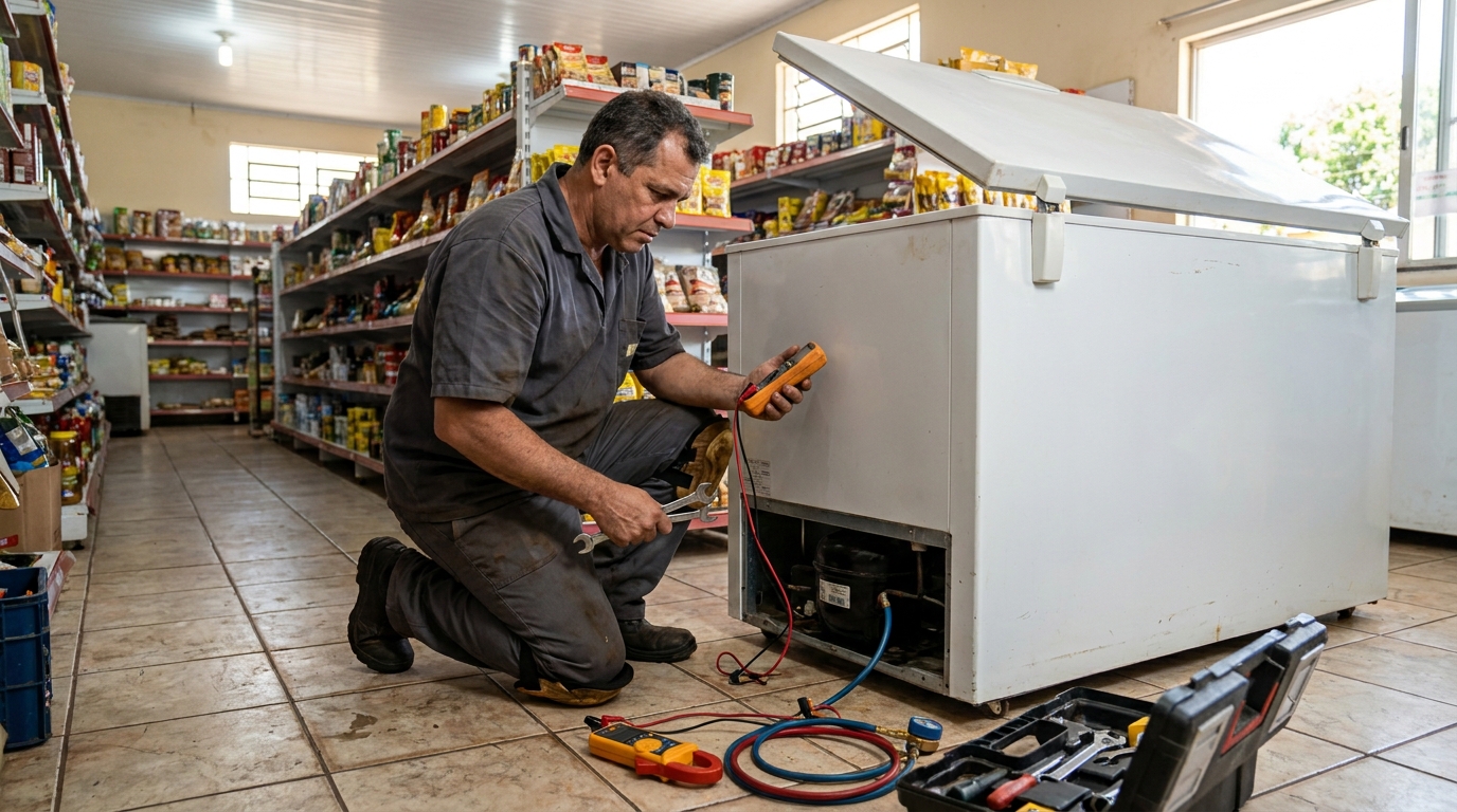 Substituição de termostato de freezer em visita técnica em São Luís‑MA